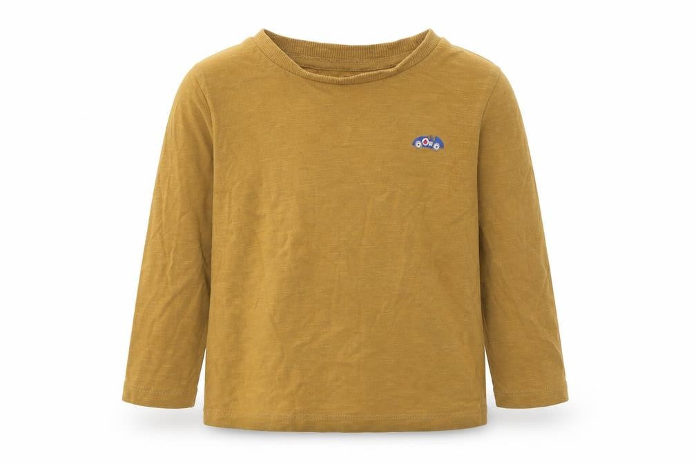Front view of Next boys’ brown cotton pullover casual, size 18-24, months round neck pullover