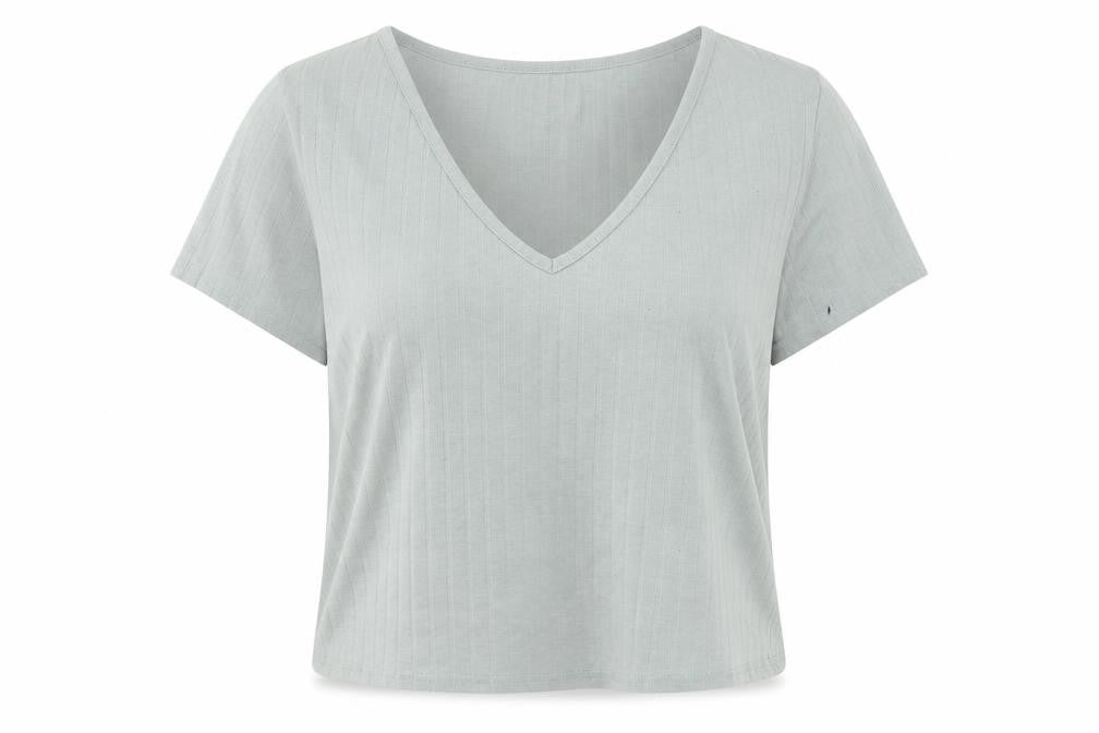 New Look Womens Green  Polyester Cropped T-Shirt Size 18 V-Neck