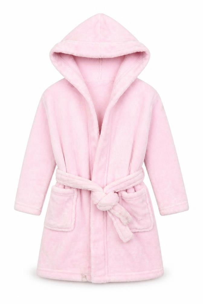 Front view of PJ Collection girls’ pink solid polyester kimono gown, size 3-4, years