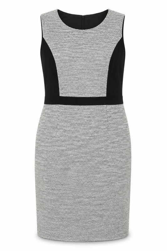 Front view of John Lewis women’s grey cotton sheath, size UK 12, round neck