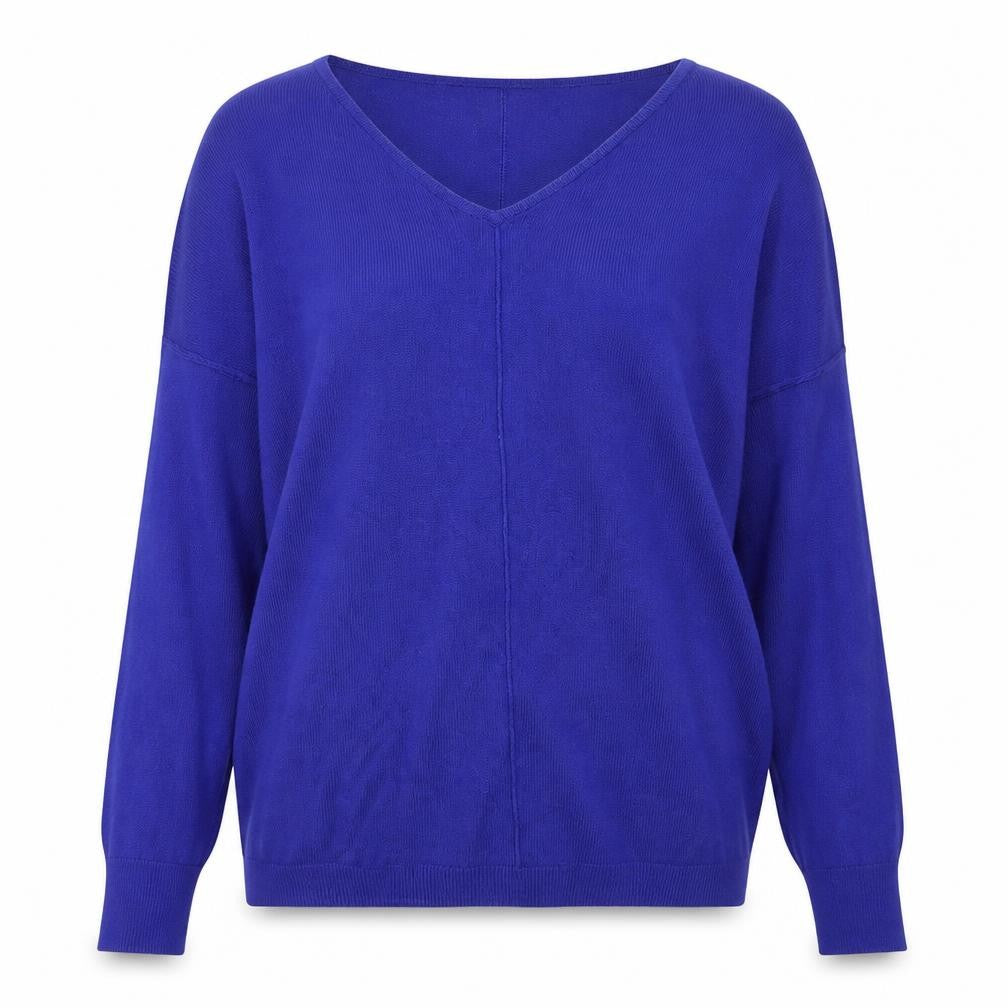 Front view of South women’s blue v-neck viscose jumper, size UK 12