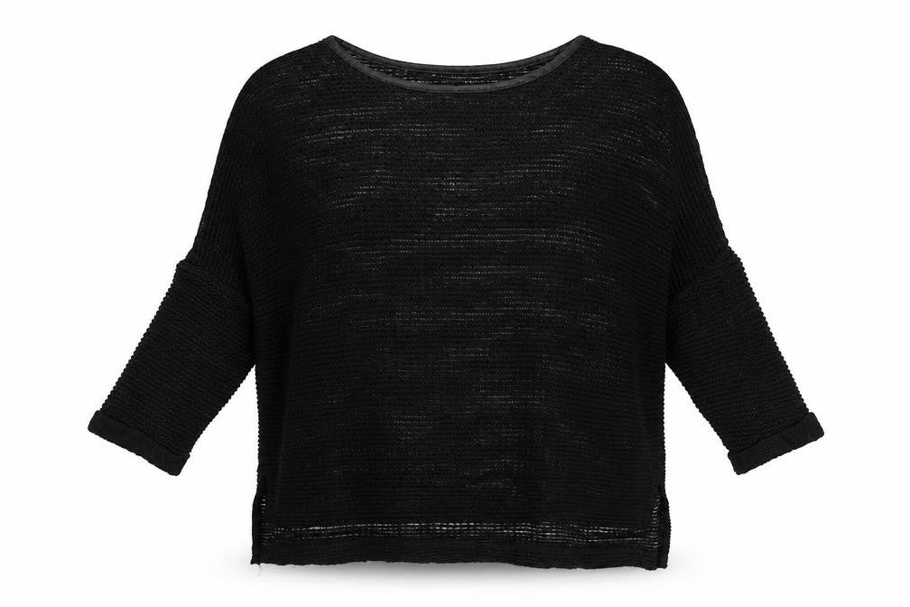 Front view of Atmosphere women’s black round neck polyester jumper, size UK 6