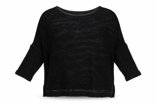 Front view of Atmosphere women’s black round neck polyester jumper, size UK 6