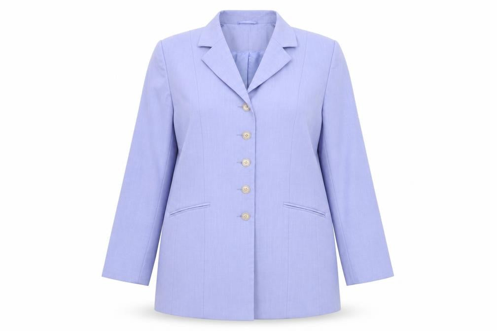Front view of Bonmarché women’s blue jacket blazer, size UK 16, button
