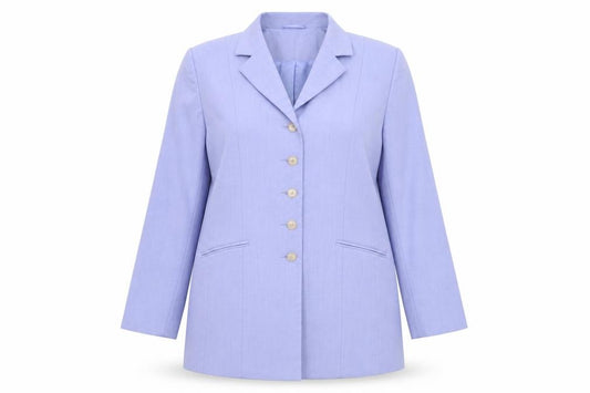 Front view of Bonmarché women’s blue jacket blazer, size UK 16, button