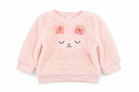 Front view of Next girls’ pink polyester jumper, size 3-6, months pullover - rabbit