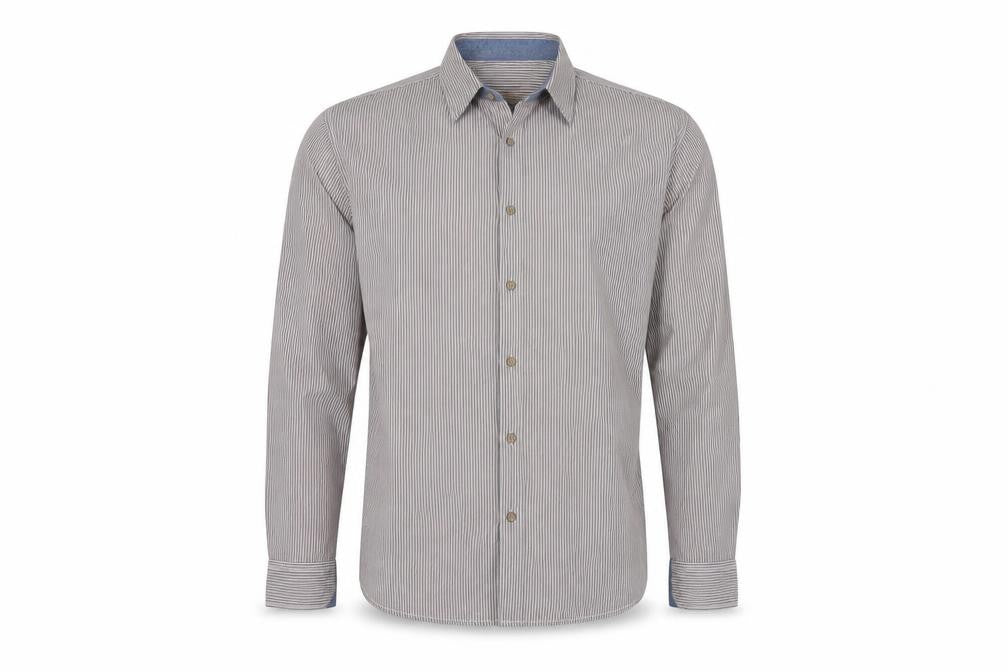 Front view of Boston Crew men’s multicoloured striped cotton button-up, size XL, collared
