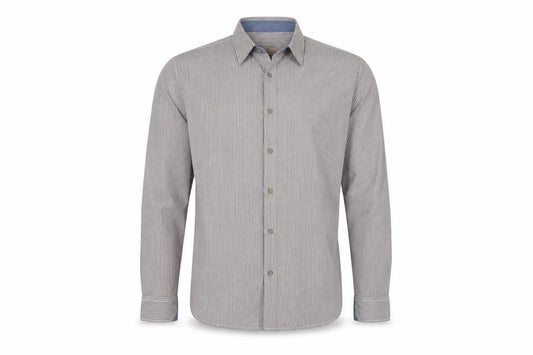 Front view of Boston Crew men’s multicoloured striped cotton button-up, size XL, collared