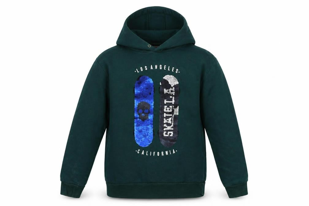 Front view of H&M girls’ green cotton pullover hoodie, size 12-13, years