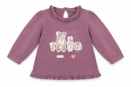 Front view of George girls’ purple cotton basic t-shirt, size 3-6, months round neck - animal design