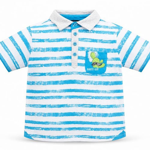 Blue Seven Boys Black Striped 100% Cotton Jersey Polo Size 8 Years Collared Pullover