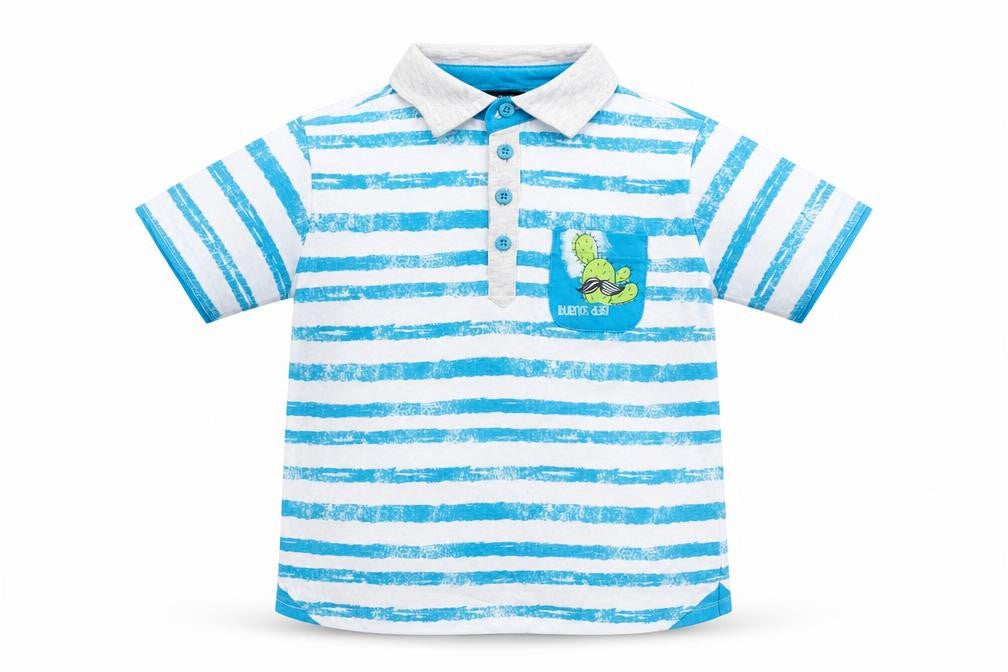 Blue Seven Boys Black Striped 100% Cotton Jersey Polo Size 8 Years Collared Pullover