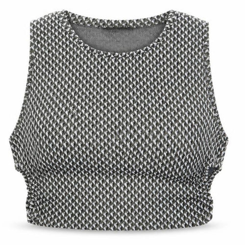 Pull&Bear Womens Green Geometric Polyester Cropped Tank Size M Crew Neck - Cut Out Sides