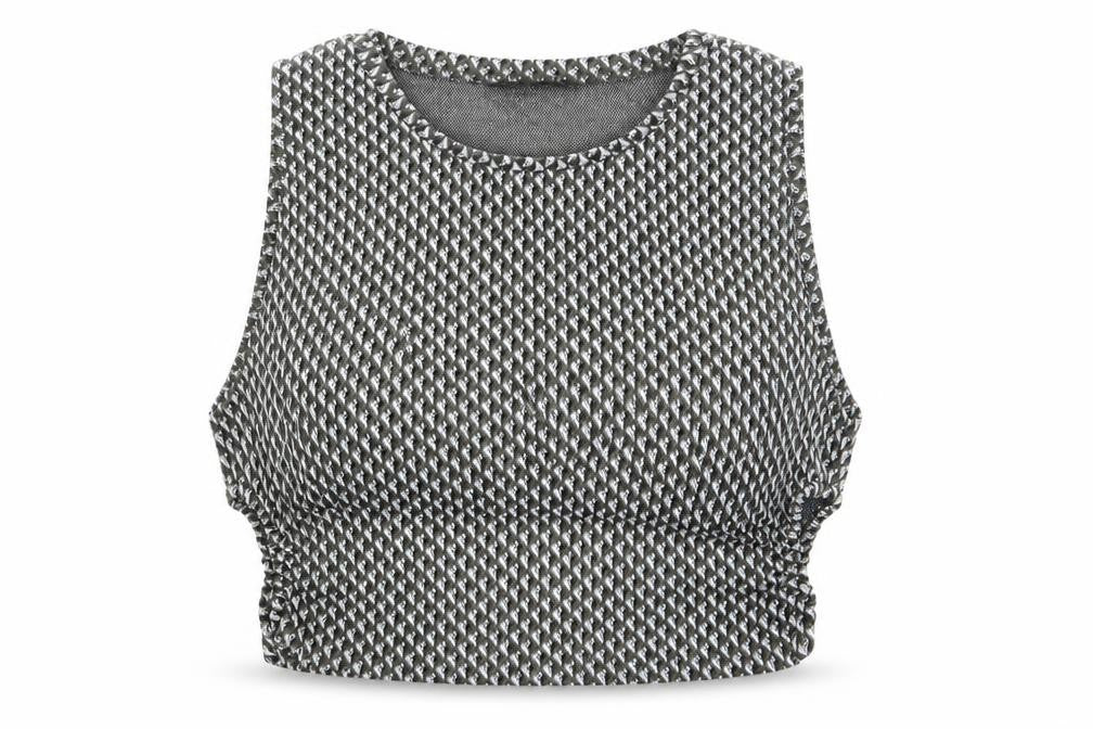 Pull&Bear Womens Green Geometric Polyester Cropped Tank Size M Crew Neck - Cut Out Sides