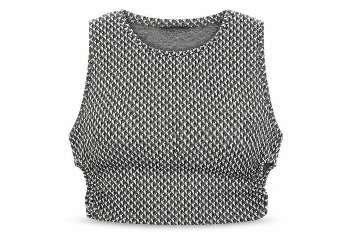 Pull&Bear Womens Green Geometric Polyester Cropped Tank Size M Crew Neck - Cut Out Sides