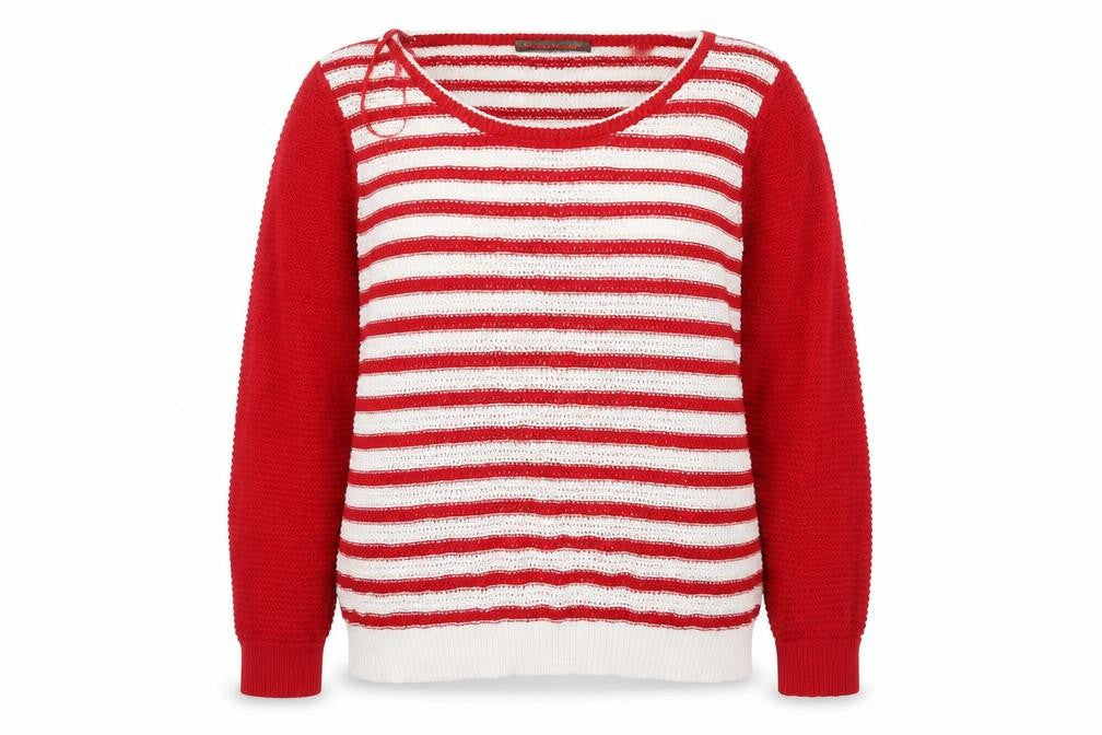 Front view of Blooming Marvellous women’s red round neck striped cotton jumper, size UK 16