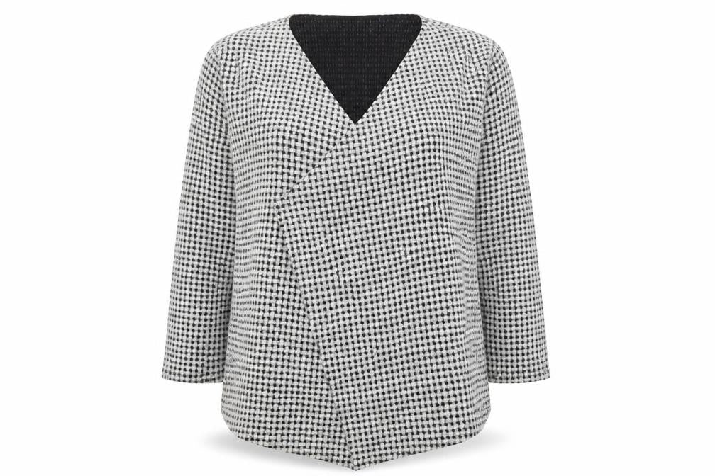 Front view of Papaya women’s white v-neck plaid polyester jumper, size UK 18