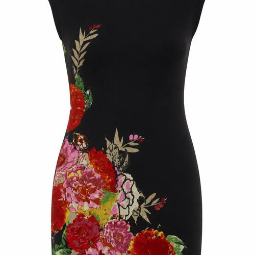 Johnny Martin Womens Black Floral Polyester A-Line  Size M  Round Neck