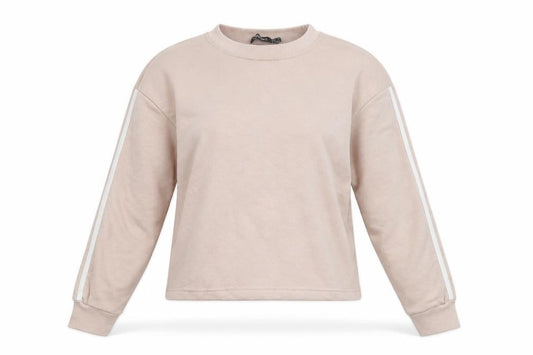 Front view of Boohoo women’s pink polyester pullover sweatshirt, size UK 8