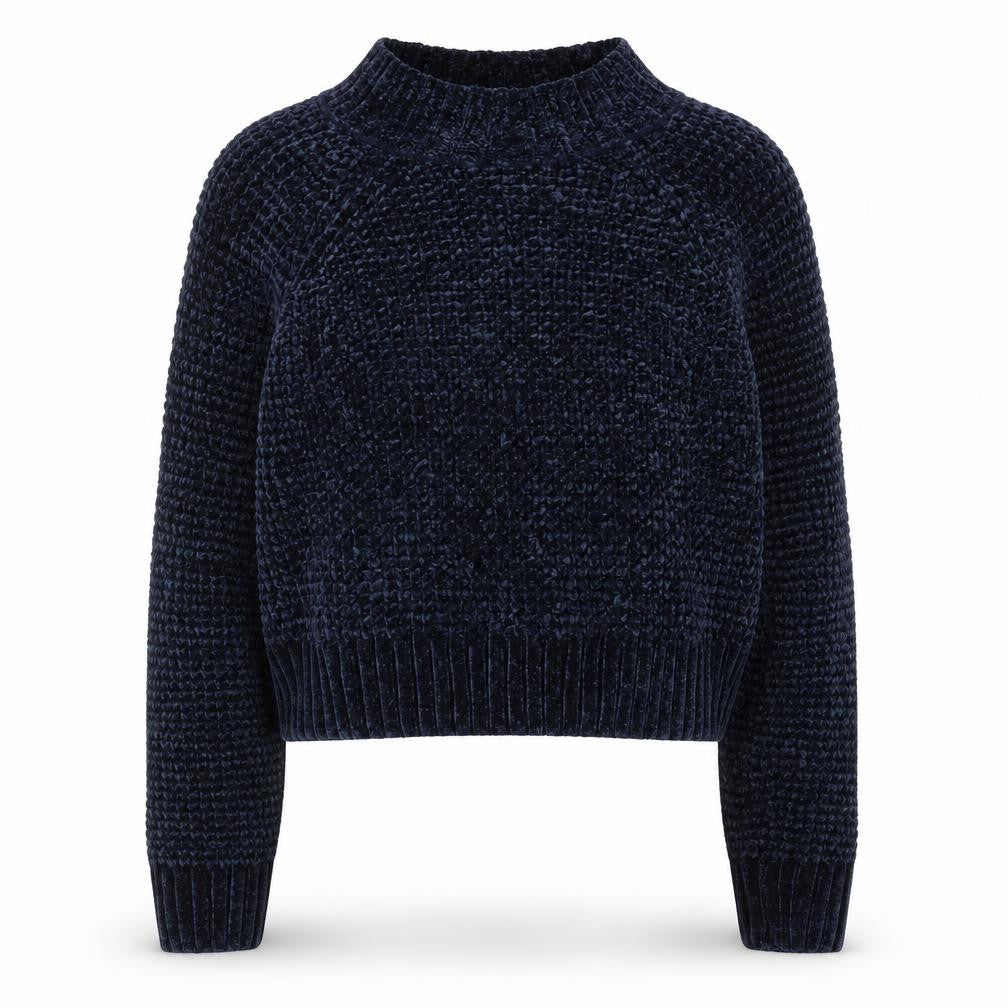 Front view of H&M women’s blue round neck polyester jumper, size M
