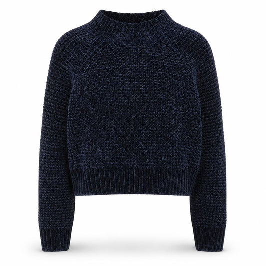 Front view of H&M women’s blue round neck polyester jumper, size M