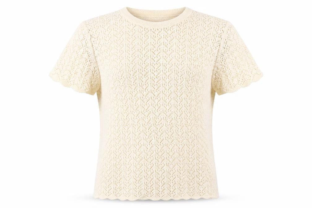 Front view of Hush Hush women’s beige round neck polyester jumper, size M