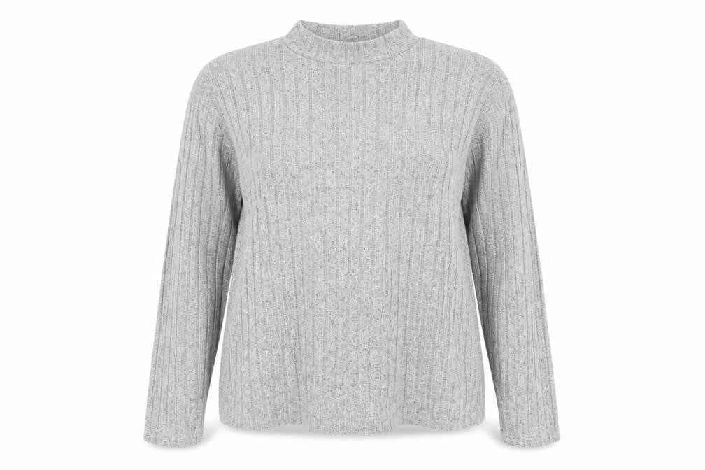 Front view of Papaya women’s grey crew neck viscose jumper, size UK 12