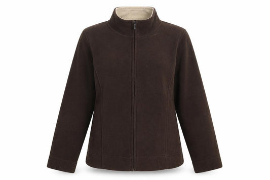 Front view of ble women’s brown jacket, size S, zip