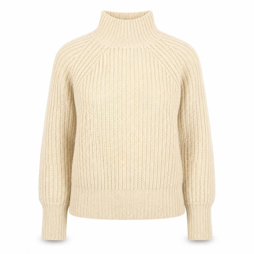 Front view of brave sould women’s beige high neck acrylic jumper, size S