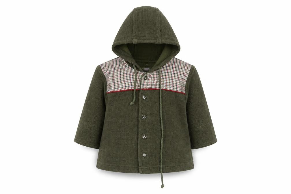 Kanz Girls Green Plaid Cotton Cardigan Jumper Size 6-9 Months  Button