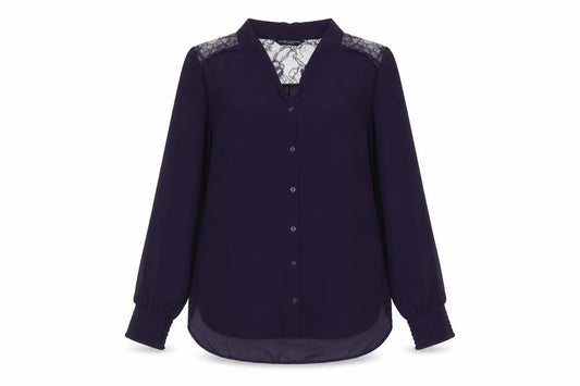 Front view of Dorothy Perkins women’s purple polyester basic button-up, size UK 10, v-neck