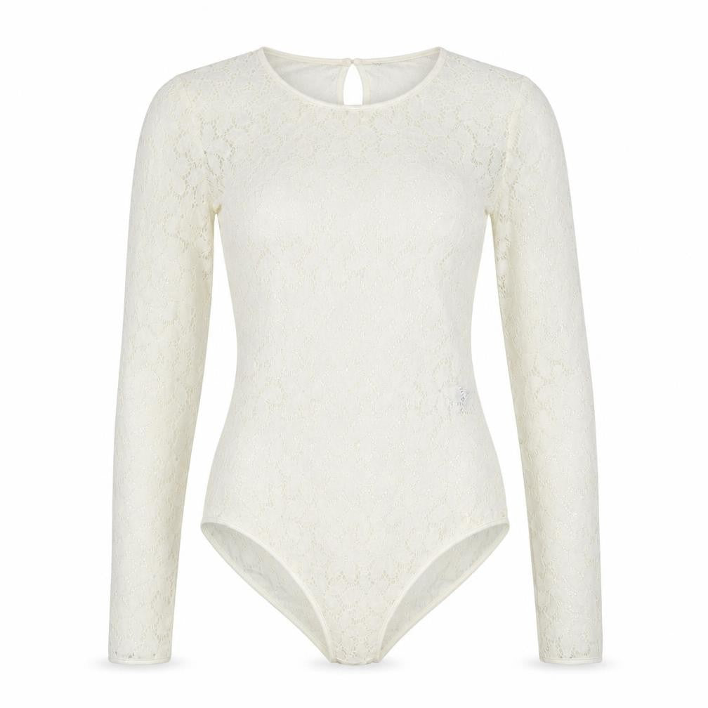 Front view of Marks & Spencer women’s white polyamide bodysuit one-piece, size UK 6, snap