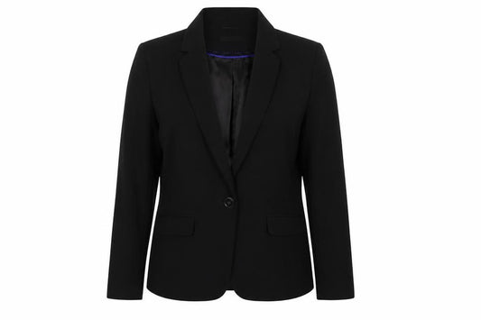 Front view of Shop Direct women’s black polyester jacket suit jacket, size UK 12