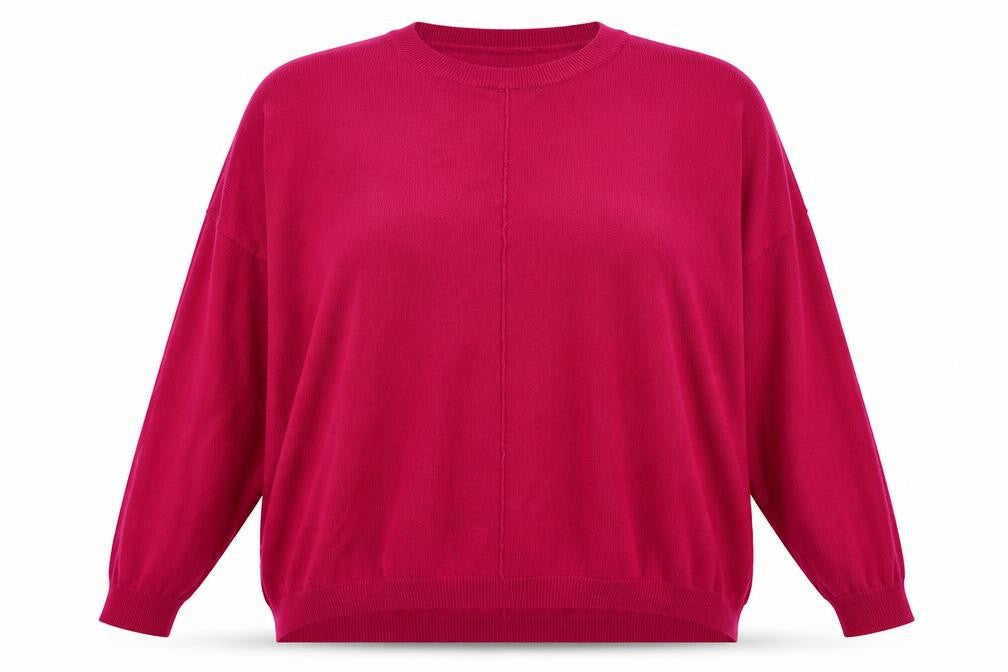 Front view of Marks & Spencer women’s pink crew neck acrylic jumper, size UK 12