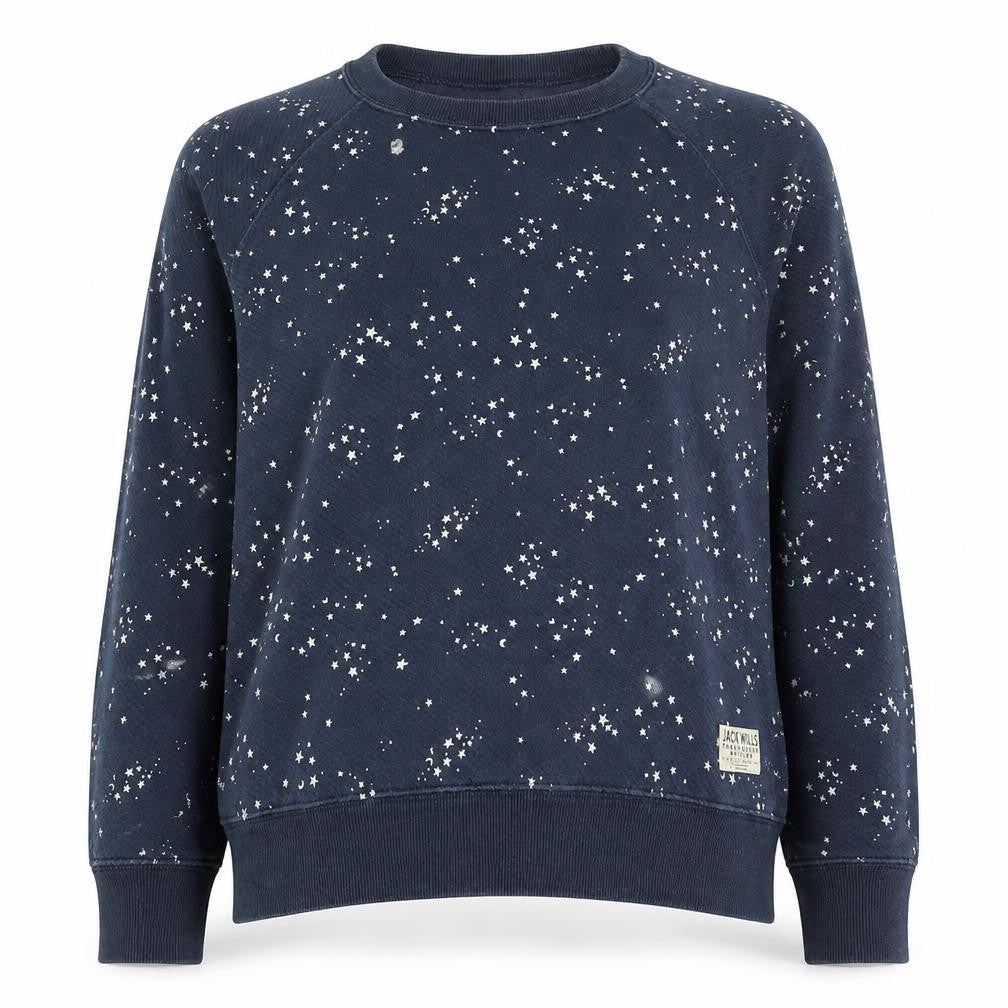 Jack Wills Womens Blue Boat Neck Geometric Cotton Pullover Jumper Size XS