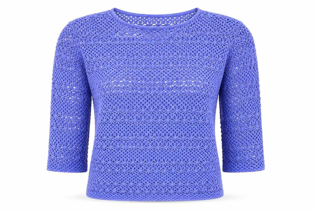 Front view of Next women’s blue boat neck polyester jumper, size UK 10