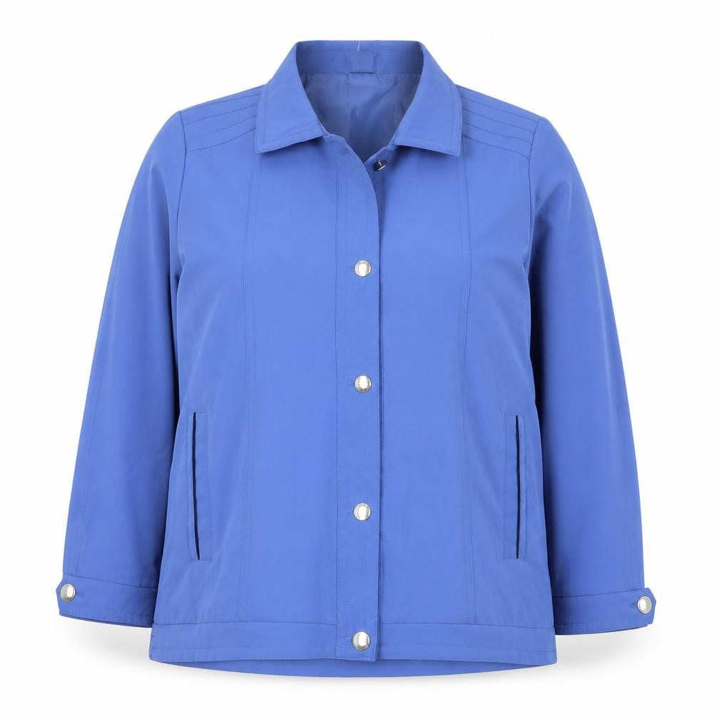 Front view of Amber women’s blue pea coat coat, size UK 18, snap