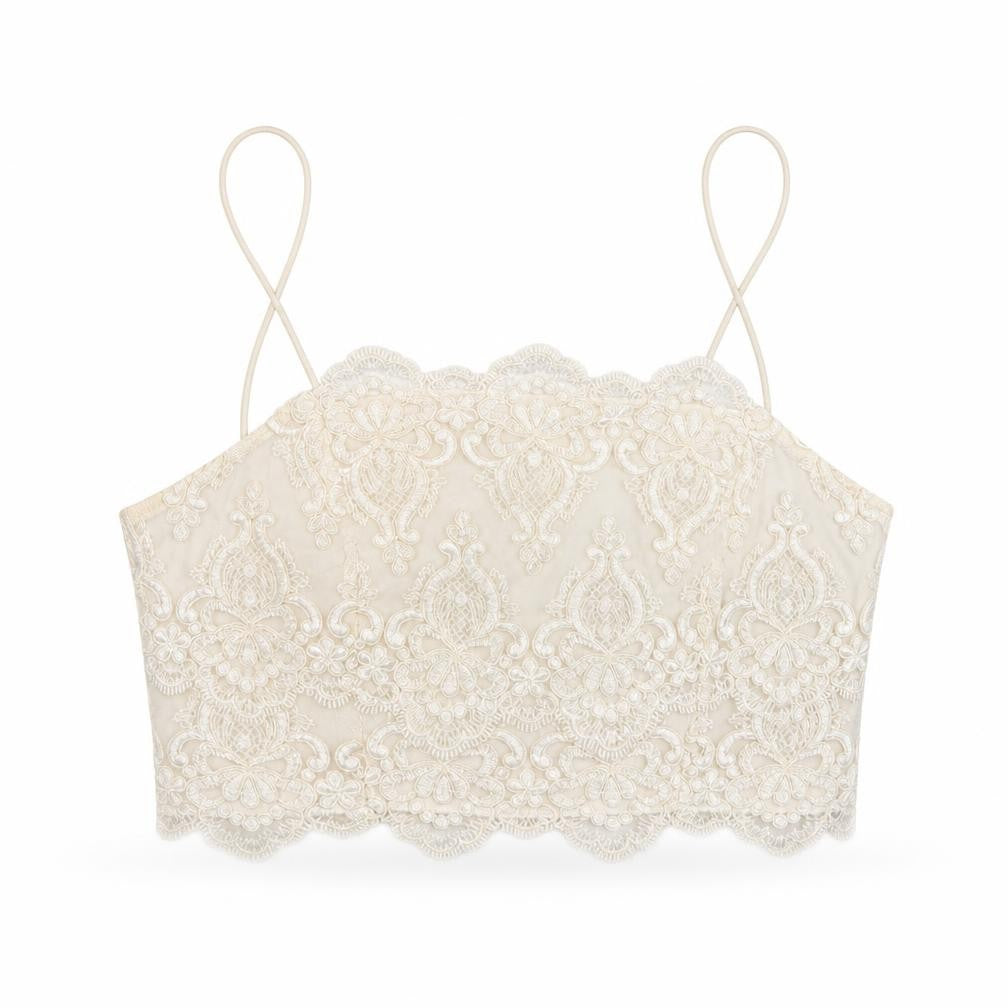 Front view of Topshop women’s white geometric polyester camisole tank, size UK 12, square neck