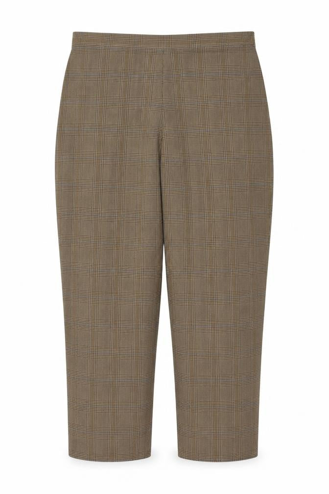 Marks and Spencer Womens Beige Houndstooth Polyester Cropped Trousers Size 20 L26 in Regular Zip