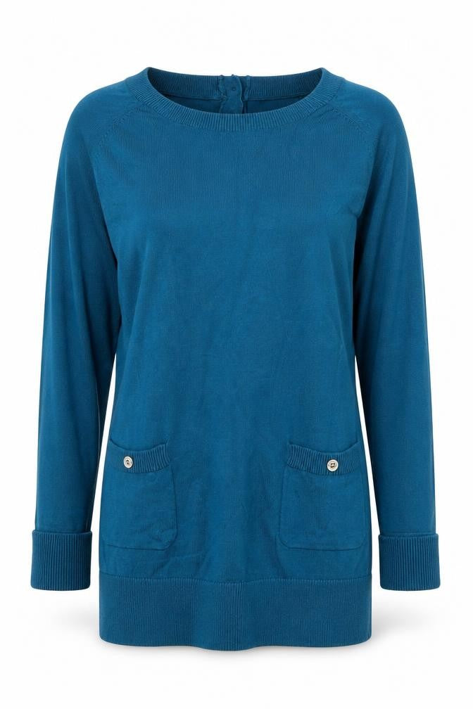 Warehouse Womens Blue  Cotton Jersey T-Shirt Size 6 Round Neck