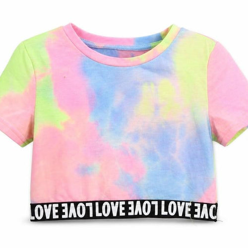 SheIn Girls Multicoloured  Polyester Cropped T-Shirt Size 6 Years Round Neck Pullover - Tie dye