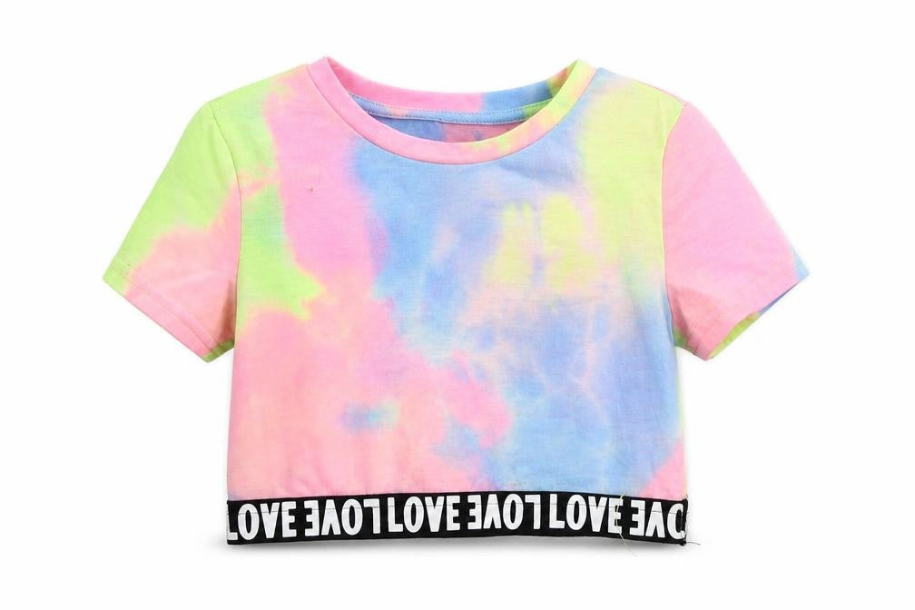 SheIn Girls Multicoloured  Polyester Cropped T-Shirt Size 6 Years Round Neck Pullover - Tie dye