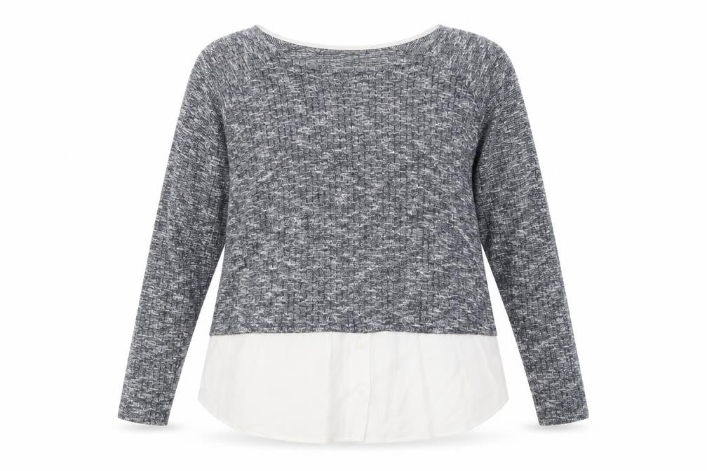 Front view of Marks & Spencer women’s blue round neck viscose jumper, size UK 16