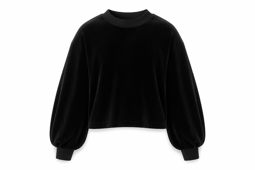 Front view of Candy girls’ black cotton pullover sweatshirt, size 10, years