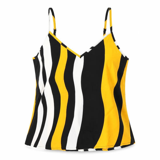 Front view of SHEIN women’s multicoloured striped polyester camisole blouse, size M, v-neck