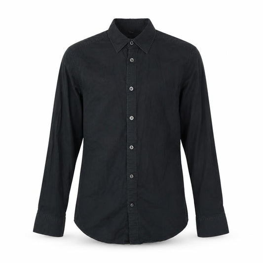 Front view of Mexx men’s black polyester button-up, size S, collared button