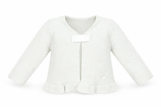 Front view of United Colors of Benetton girls’ silver viscose cardigan jumper, size 9-12, months