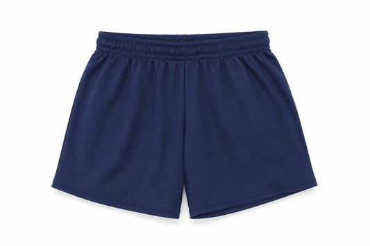 Front view of Ski & Sportswear women’s blue polyester athletic shorts, size UK 30, 4-inch leg regular