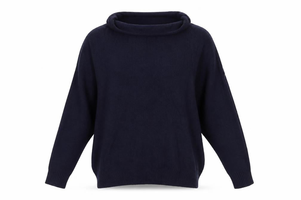 Front view of Phase Eight women’s blue roll neck nylon jumper, size XS