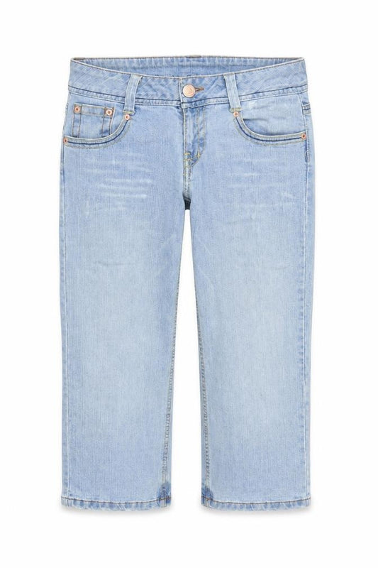 Front view of Refuse women’s blue cotton cropped jeans, size UK 32, in, 23-inch leg regular zip